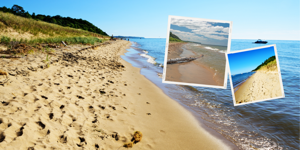 Collage of Saugatuck Dunes State Park and Beaches along Lake Michigan