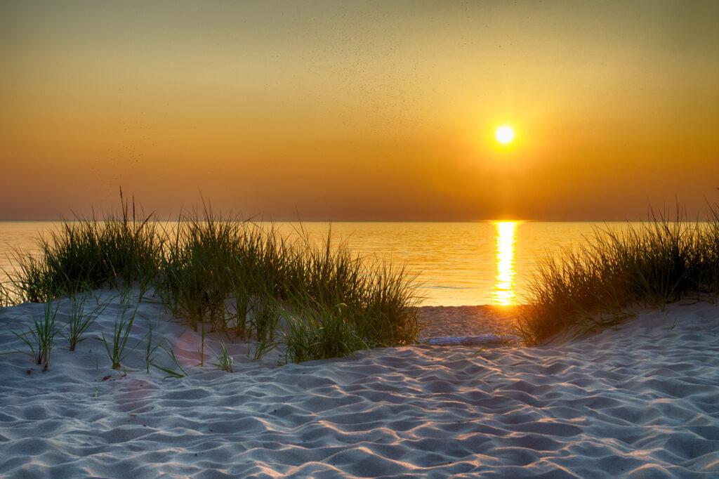 Union Pier Sand dunes and sunset Lake Michigan